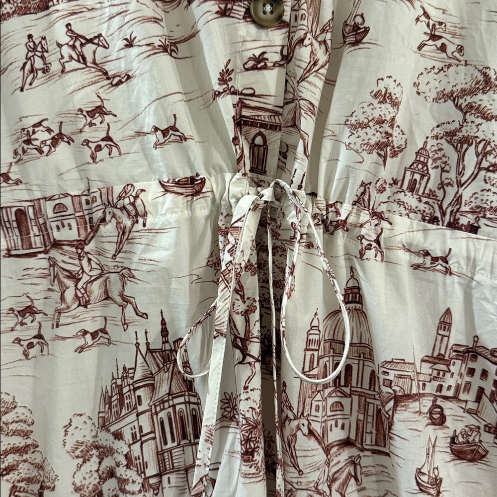 Take Your Word Italian Toile Print Dress SZ L - Picture 4 of 5